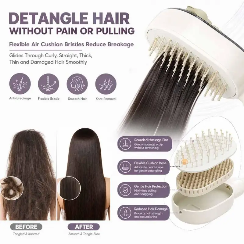 Rechargeable spray air cushion comb for everyday hair routines